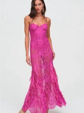 NWT For Love & Lemons X Free People Shirley Lace Bodysuit Maxi Dress  - Large